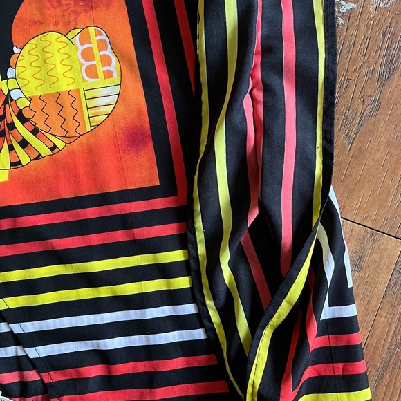 Wmns mumu Kalftan long satin like black/yellowl/red v neck cap sleeve one size - Picture 7 of 9